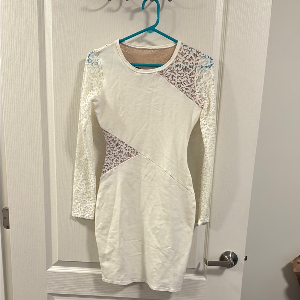 BCBGMaxAzria Cream Long Sleeve Bodycon Dress